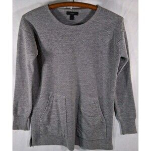 J Crew 100% Merino Wool Tunic XS Grey Sweater Pullover Pocket Lagenlook